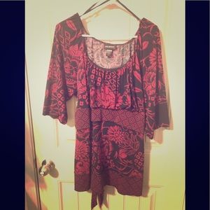 Cute Magenta/Black Tie Behind Blouse